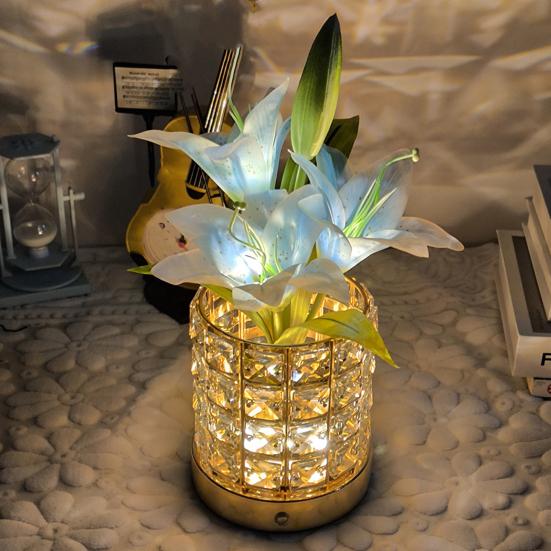 Yousheng Decorative Lights Lily Table Lamp USB Rechargeable Acrylic Crystal Vase Lamp with 3 Color Touch Dimmable Night Light for