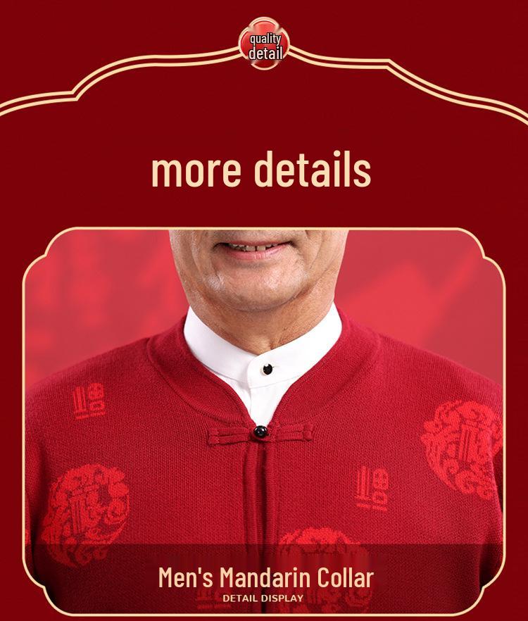 2025 Autumn/Winter Wool Knit Cardigan with Frog Buttons & Fu Character - Cozy Plus Velvet for Mid-Aged & Elderly