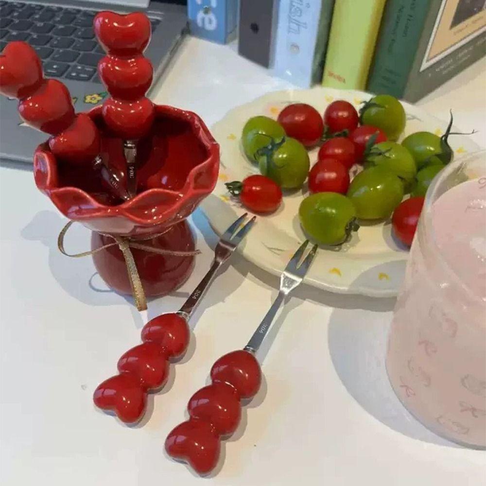 Bouquet Shape Dessert Forks with Storage Jar Creative Fruit Receipt Jar  for Tasting Salad