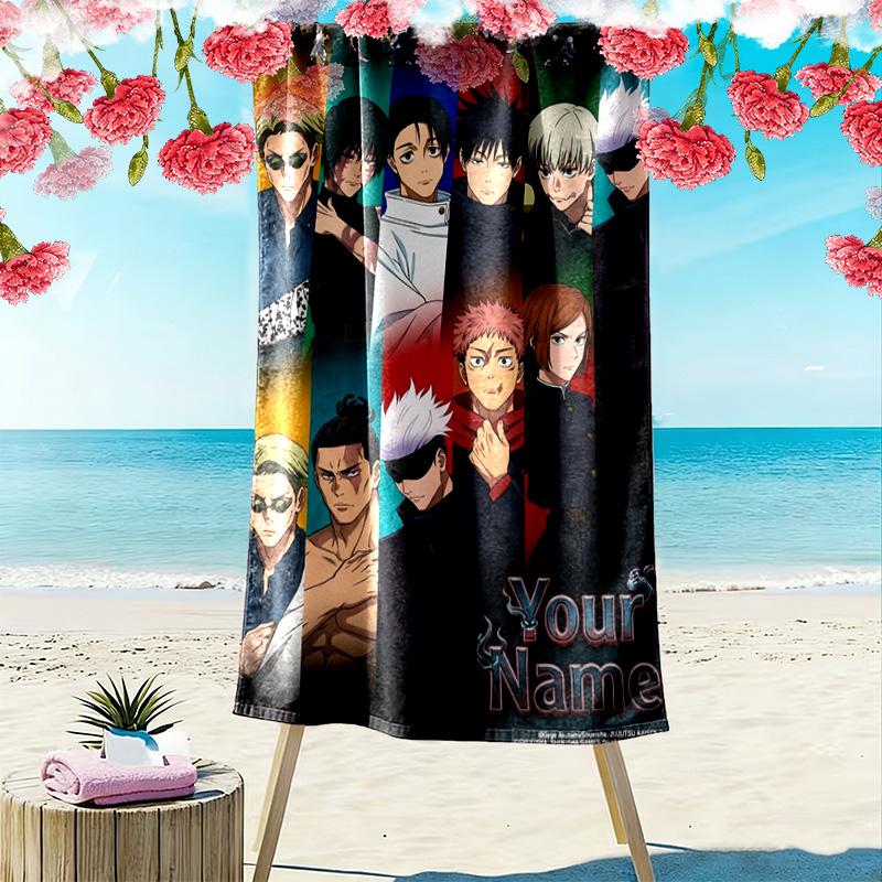 Name Custom Anime Jujutsu Kaisen Print Beach Towel, Large Soft Quick Dry Towel for Beach Camping Swimming
