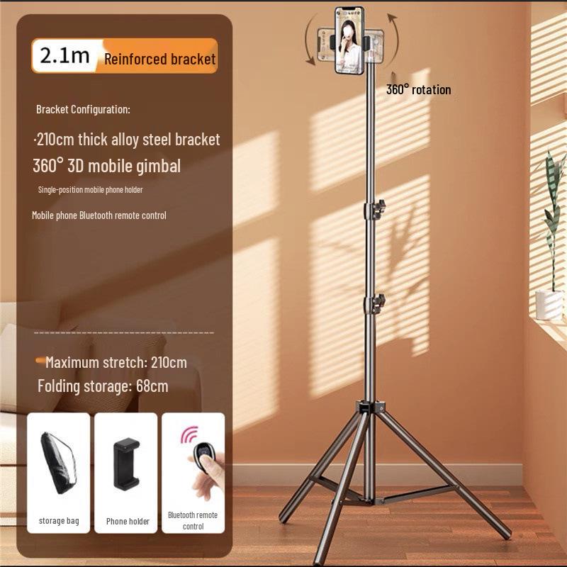 Trépied de sol multifonctionnel et support de téléphone avec anneau lumineux pour streaming en direct et photographie