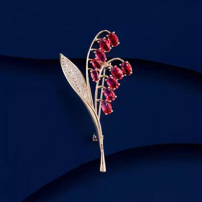 Delicate Lily Of The Valley Brooch High-End Femininity Imitation Crystal Brooch Light Luxury Niche Design Pin Suit Accessories