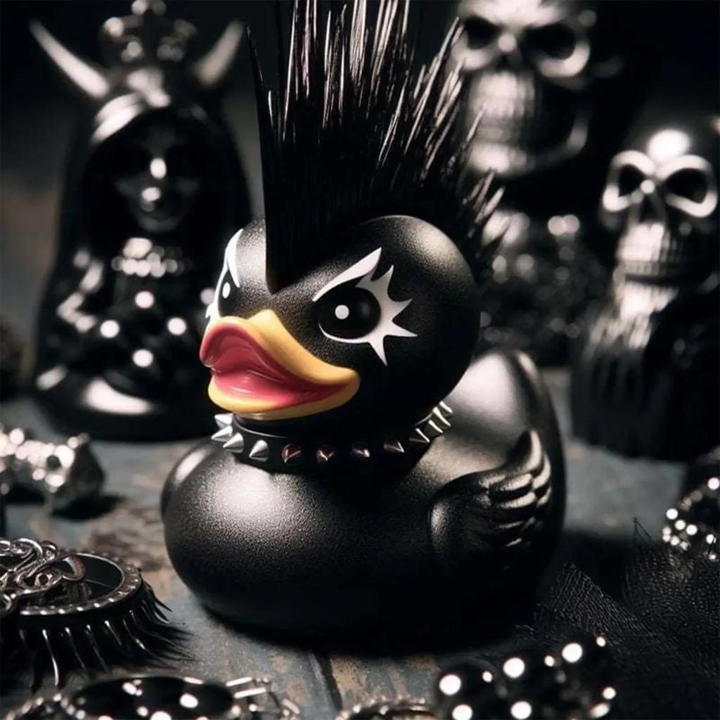 1 Stück Goth Satanische Ente Gothic Cyberpunk Flieger Harz Punk Enten Statue Neuheit Rock Ducky Ornamente Rock and Roll Halloween Deko