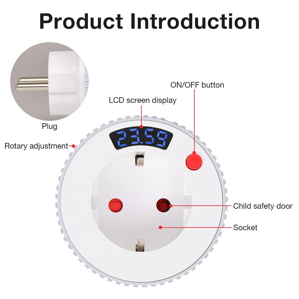 AC230V EU Plug Countdown Timer Socket 12/24Hours Timer Switch Charging Plug Timing Control Outlet for Household Lighting