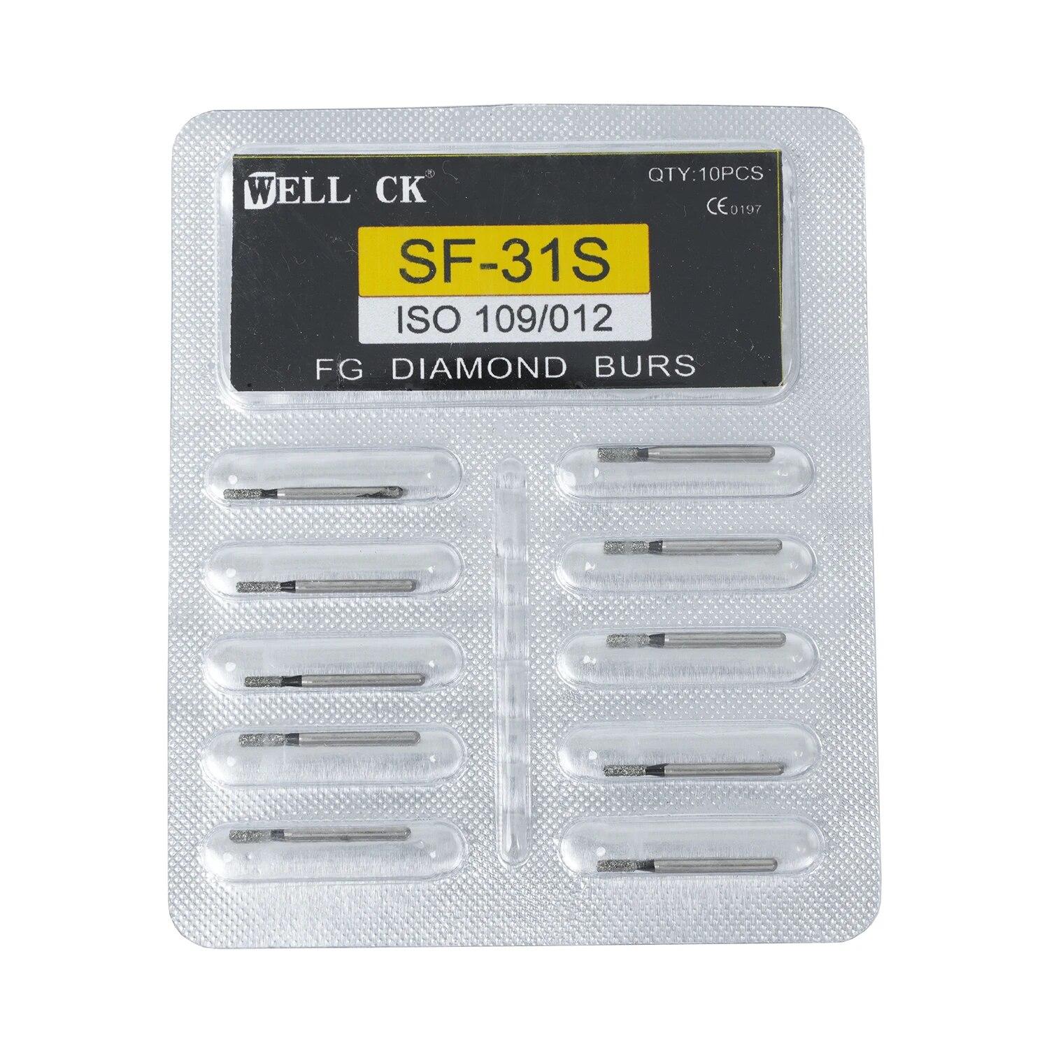 

10 шт./упаковка Well CK Стоматологічні алмазні бори 1,6 мм для високошвидкісного наконечника Супер грубі алмазні бори Стоматологічний шліфувальний інструмент 10pcs SF-31S