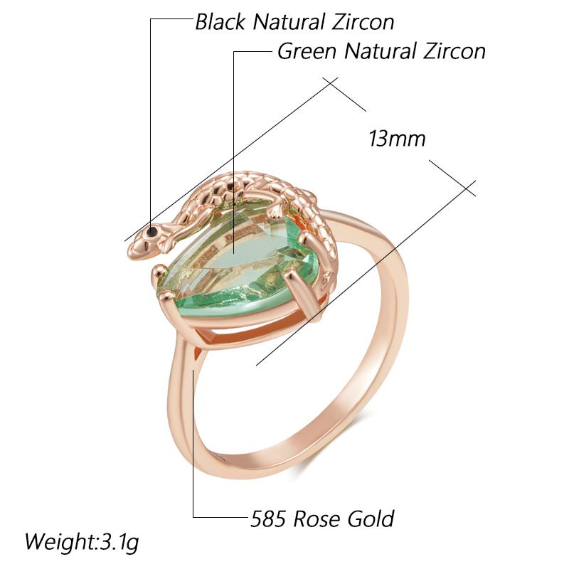 Vintage Geometry Green Natural Zircon Lizard Ring For Women Unique  Rose Gold Color Daily Fine Animal Jewelry Gift