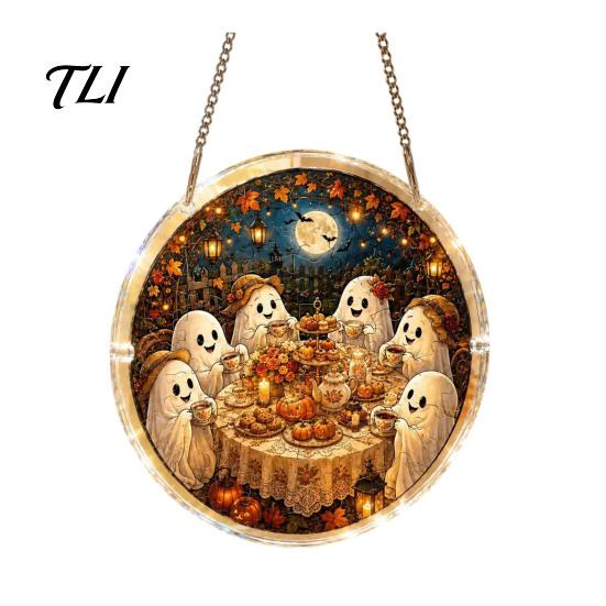 Unique Craftsmanship Hanging Disk Halloween Acrylic Puzzle Sun Catcher, DIY Spooky Suncatcher Kit, Theme Room Decor Gothic Stained Glass Window