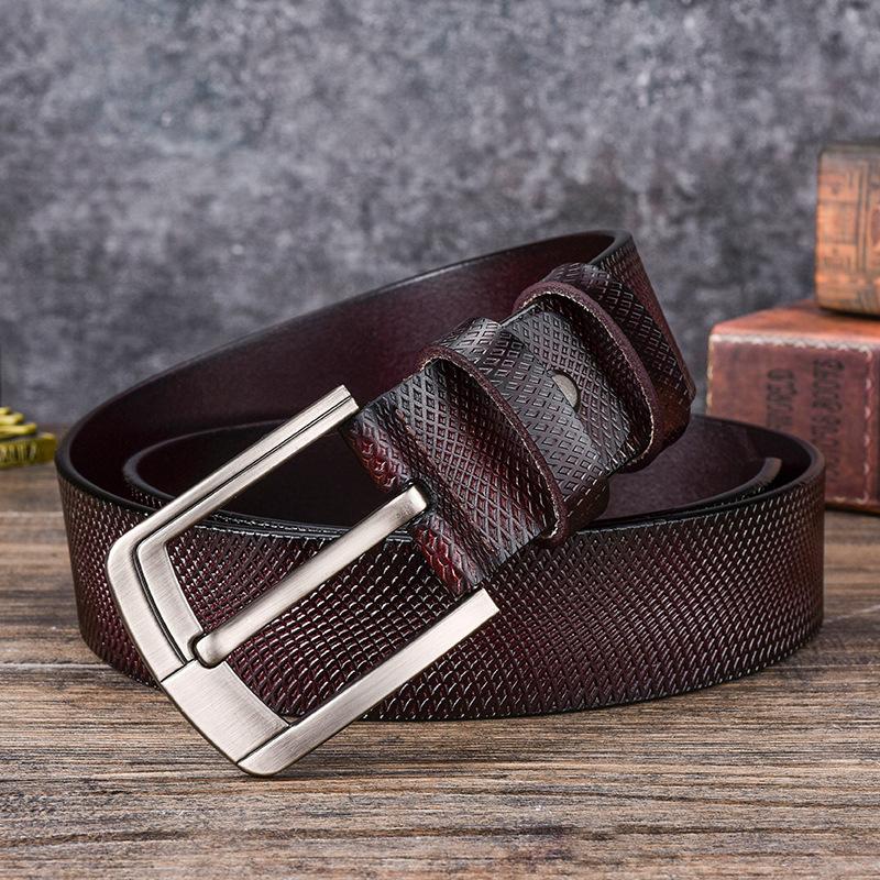 Men'S Belt Two-Layer Pin Buckle Leather Belt 100 Pure Cowhide Youth Learning Casual Overalls Belt