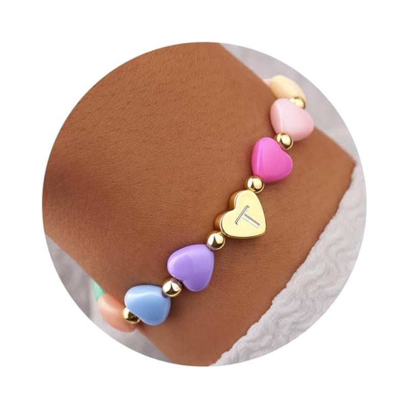 JYL TS Bracelet Adjustable  Macaron Heart Letter Beads Attracts Sweet Fortune