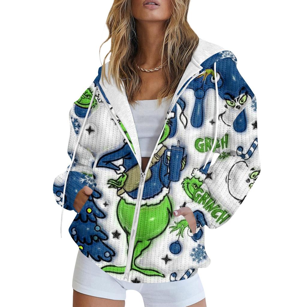 Women's Fashion Jacket Casual Printed Long-sleeved Hooded Cardigan Sweatshirts