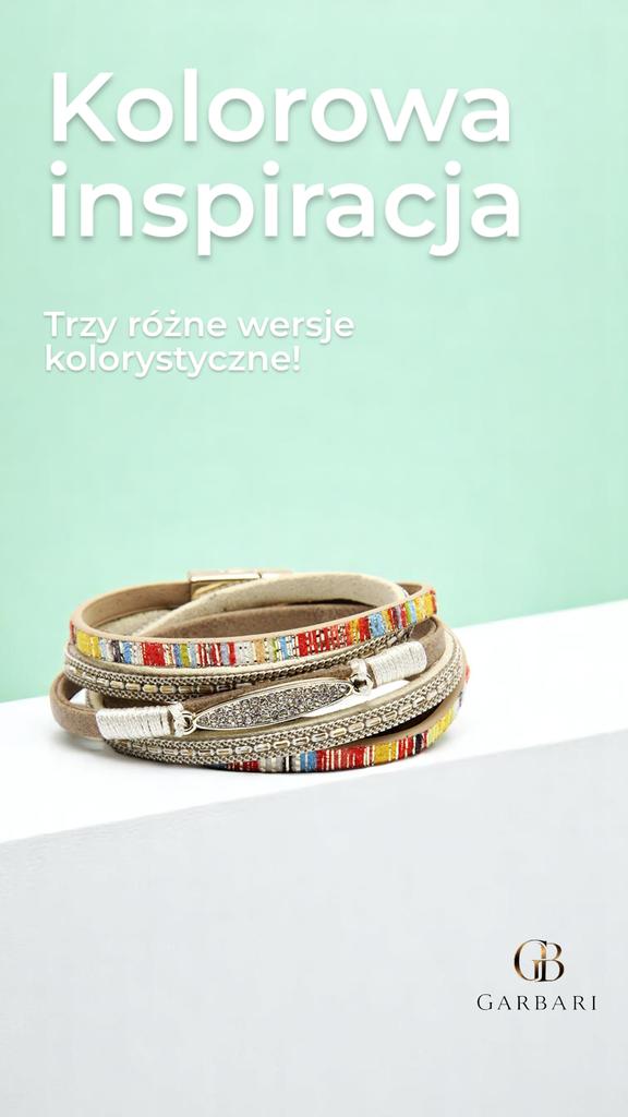 Women' Boho Bracelet, Pink Eco-leather, 19.5 , Gold Details