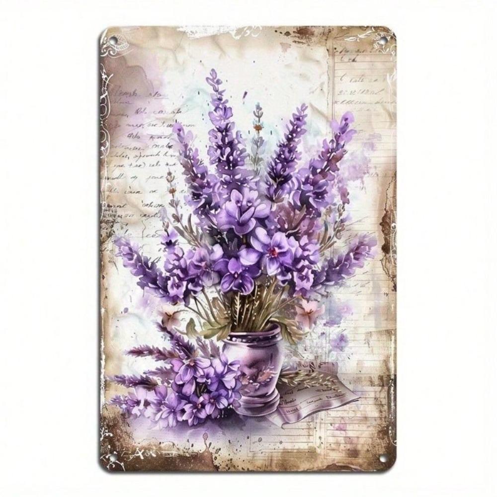 Metal Poster Wall Art Retro Lavender Flowers Vintage Garden Decor