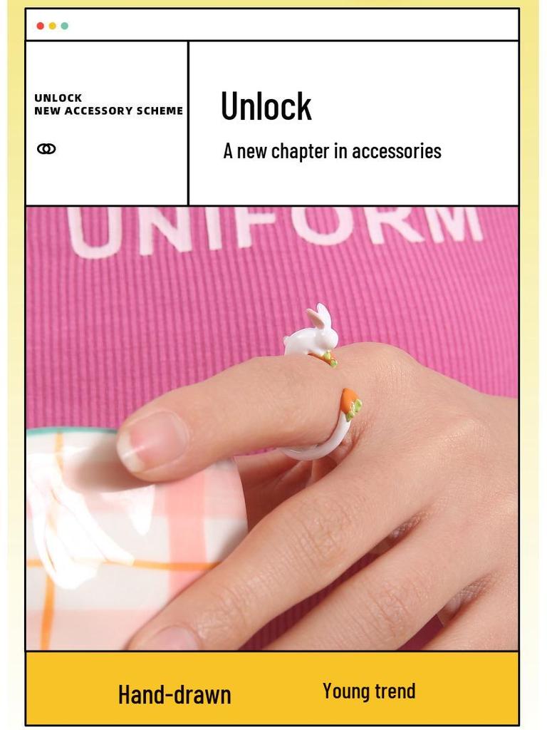 YOK Handmade Creative Rabbit Carrot Drip Oil Ring for Women