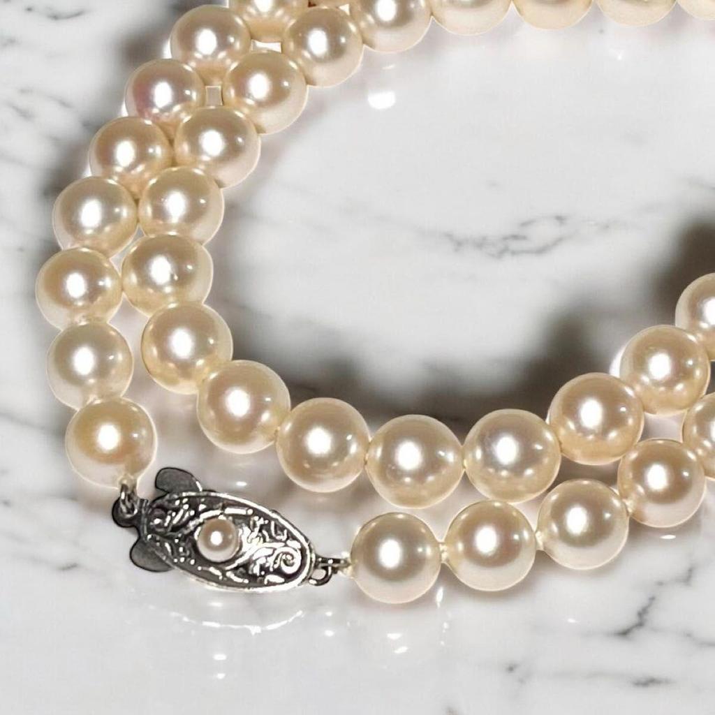 Used Comes with a certificate of authenticity [Semi-Hanadama class] Akoya pearl pearl necklace Pearl SILVER stamp 7-7.5mm Pearl jewelry Glossy