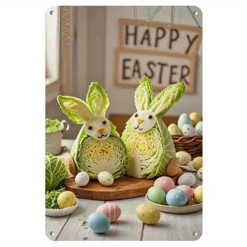 Charming Easter Bunny Metal Sign Perfect Gift for Family & Friends Cute Rabbit Wall Art for Home, Bar, Cafe Decor Garage Kitchen