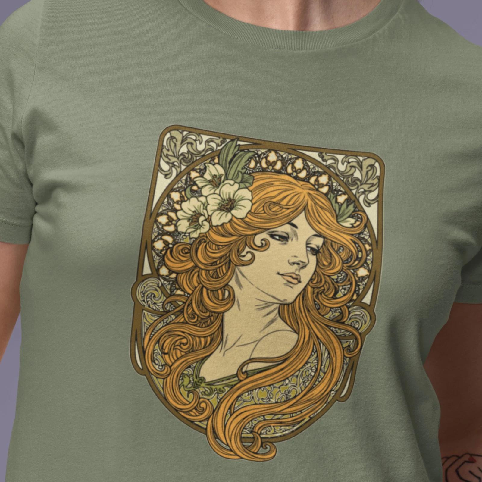 

Alphonse Mucha-inspired Woman green/brown tones Unisex classic tee XL