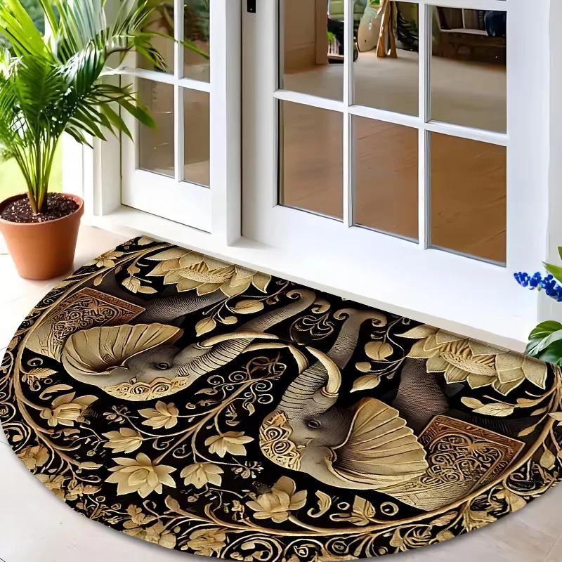 Luxusní smaragdově zelená půlkruhová rohožka Vintage barokní zlatý koberec Elegantní protiskluzová uvítací rohožka pro koupelnu kuchyňskou dekoraci