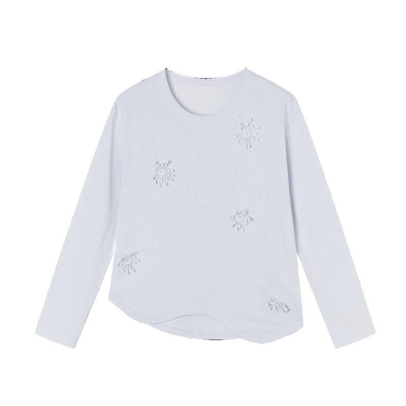 Xiangying Girls' Floral Embroidered Crew Neck Long-Sleeve Cotton-Blend T-Shirt