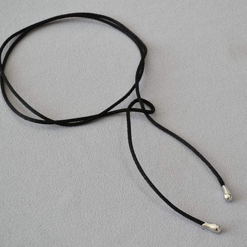 Niche Black Rope Adjustable Long Necklace Choker with Bow Tie