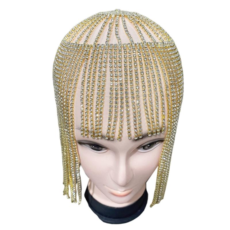 Böhmisk stil för strass dropphängande panna för huvudkedja kristall huvudstycke bröllopshårkedja för huvud J