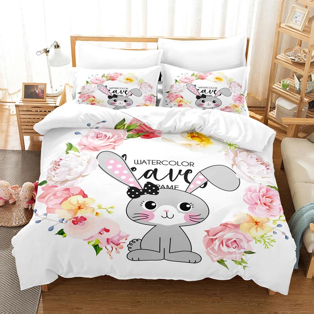 3D Print Litle Rabit Beding Soft with Soft Fabric Duvet Cover Set for Kid North America Home Textile Chinese Bed Cover Sets Pilowcases Carton New