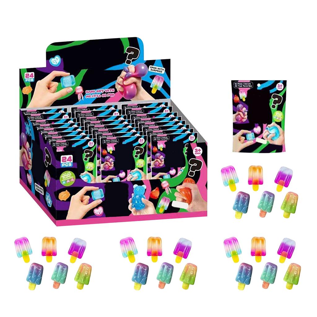 24pcs TPR Material Sensory Stress Relief Toys Set 3D Squeeze Fidget Toys Blind Box Collection for Kids and Adults