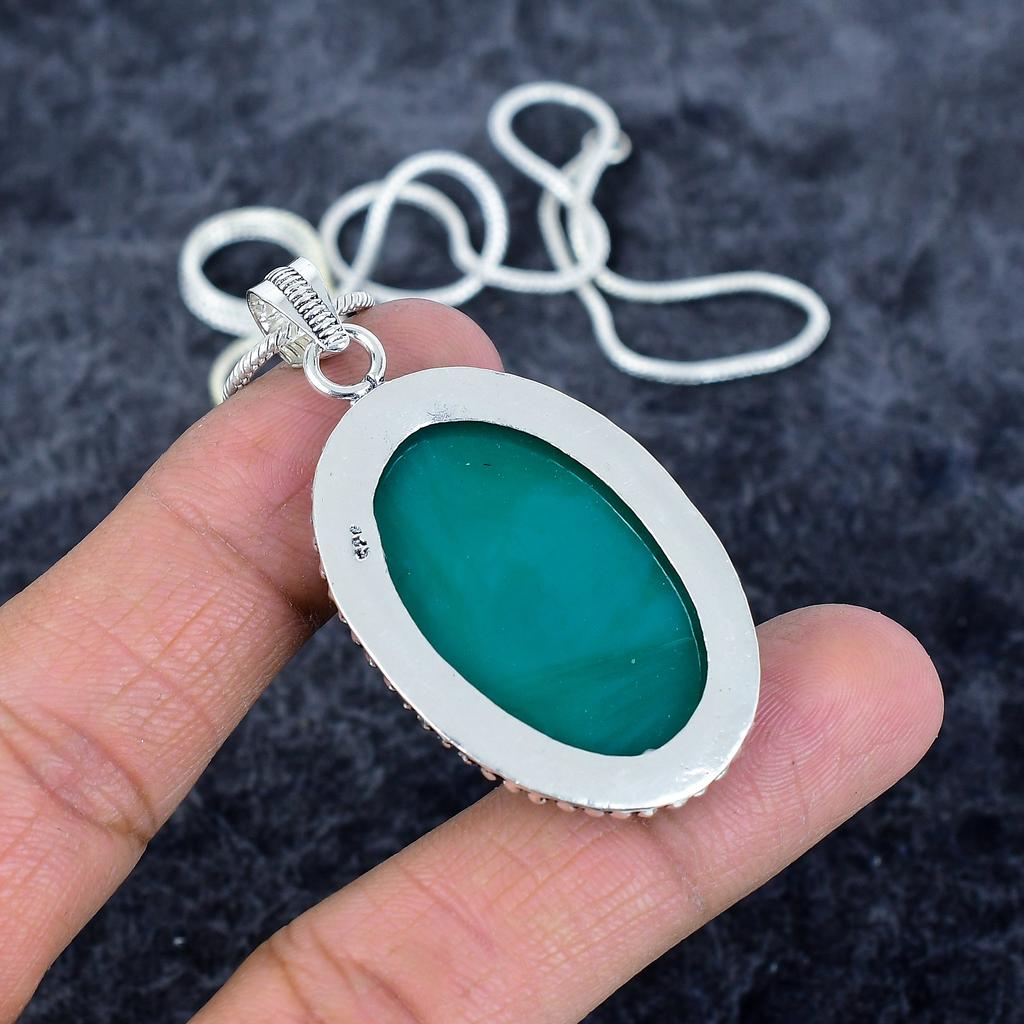 Green Onyx Gemstone Handmade 925 Sterling Silver Jewelry Pendant 2.17" M-2950