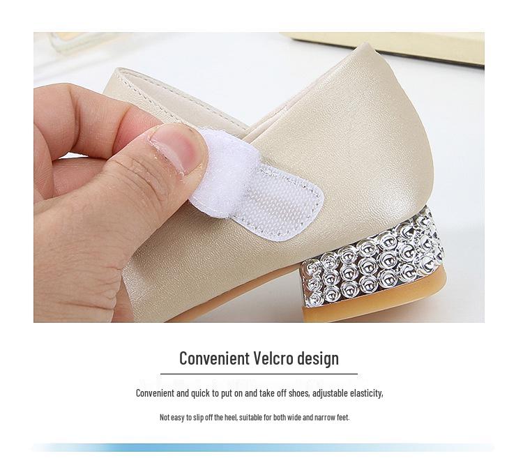 Summer 2025 Rhinestone Princess High Heels for Girls - Leather Shoes for Kids, Available in Small, Medium, Large Sizes