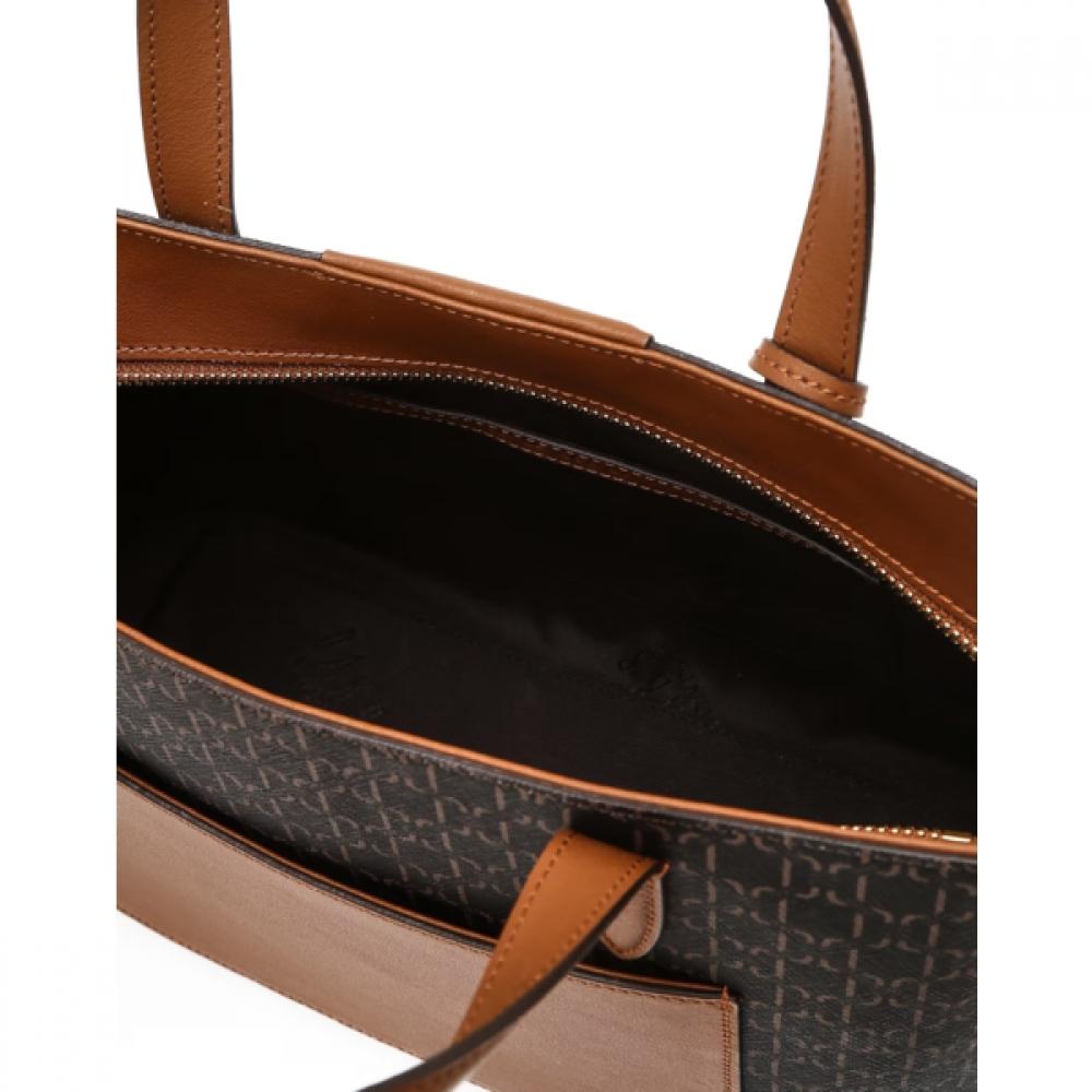 Daks Brown Barnet Dd Pattern Leather Mix Modern Tote Bag