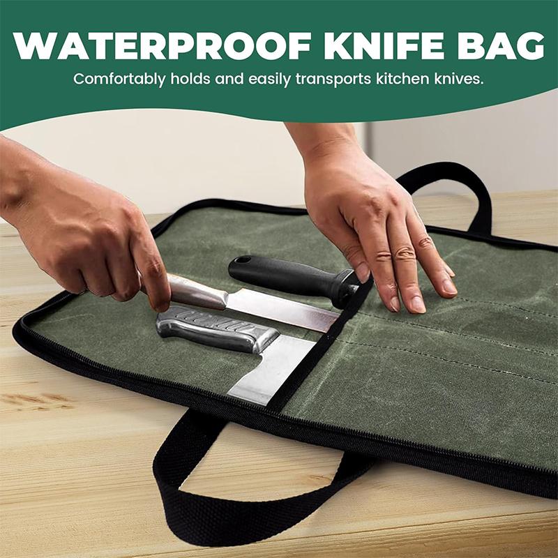 Portable Canvas Chef Knife Storage Bag With Zipper Organizer Waterproof Outdoor Picnic Handheld Knife Storag Pocket Roll Up
