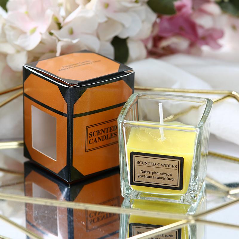 Scented Candle, Romantic Wedding Deodorant, Hotel SPA Candlelight Dinner, Windproof Glassless Square Cup Candle