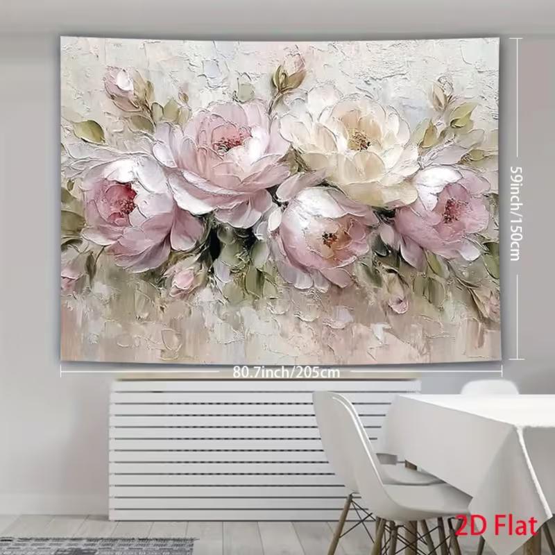 2D Rosa Weiß Pfingstrose Ölgemälde Wandteppich Wandbehang