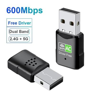 Adaptador WiFi USB 600Mbps Dual Banda 2.4G 5Ghz 802.11AC Placa de rede sem fio Driver grátis USB WI FI Dongle Antena Receptor Wifi para PC Computador Laptop