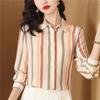 Women's Long Sleeve Retro Striped Silk Shirt - Summer Design