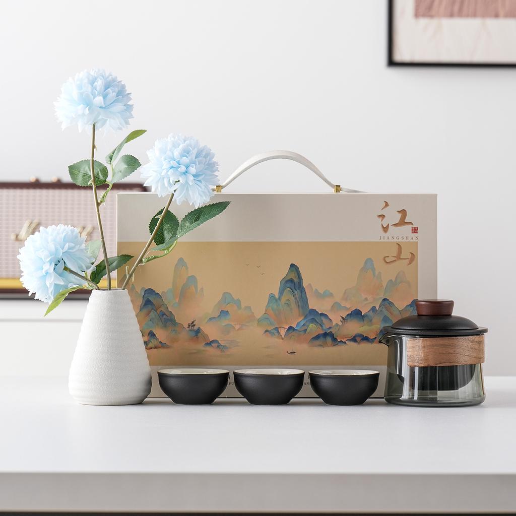 Light luxury splendid mountains and rivers, a pot of three cups in a gift box, the Forbidden City, and the national tide to send holiday