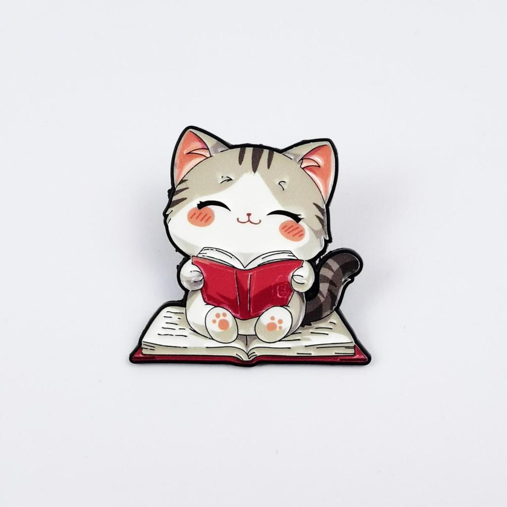 Cute Kitten Cartoon Brooch: Smiling Animal Badge for Clothing & Backpacks