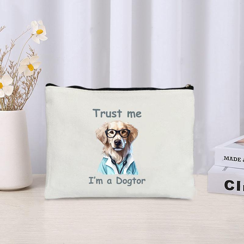 Trust Me I'm A Dogtor Pattern Cosmetic Case Funny Gift Idea for Dog Lover Makeup Bag Humor Dog Doctor Toiletry Pouch Wallet
