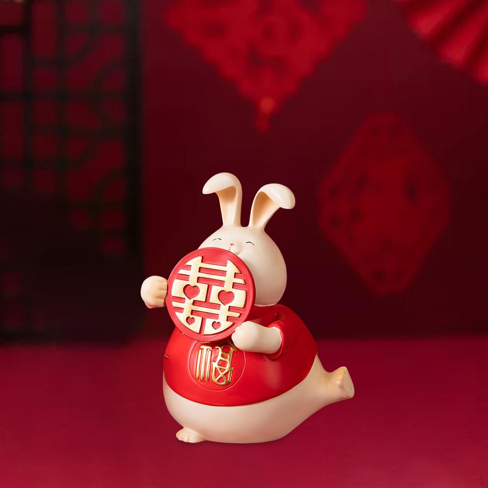 

Chinese Style Statue Bunny Figurine Craft Ornament Sculpture for Table Bedroom Living Room Decor