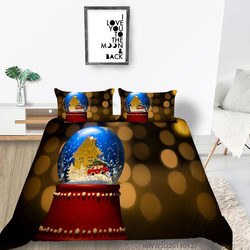 Polyester 3D Digital Printing Quilt Cover Pillowcase Three-Piece Christmas Gift