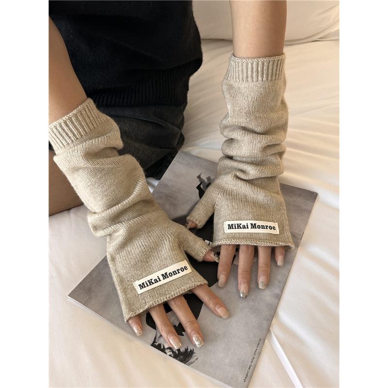 

Fashion New Japanese Stacked Sleeves Half Finger Gloves for Women In Autumn and Winter Versatile Trendy Lazy Style Knitted Warm Wool Sleeves One size