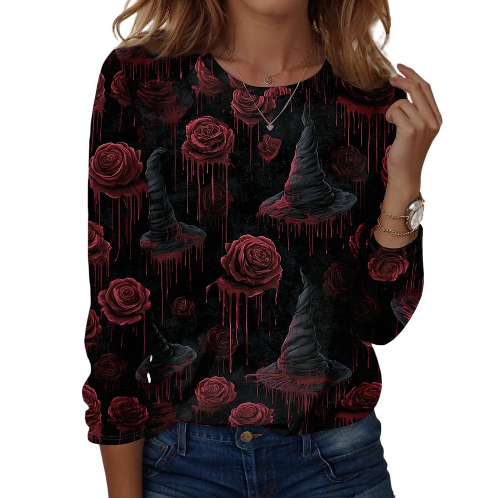 Women's Long Sleeve Casual Print T-Shirt Round Neck Tee for Daily Wear