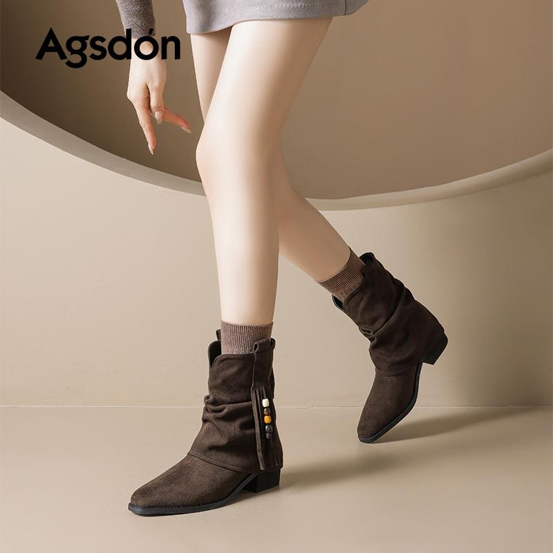 Martin Boots New Autumn and Winter Retro Style Maillard Medium Tube Stacking Boots Western Pant Tube Boots