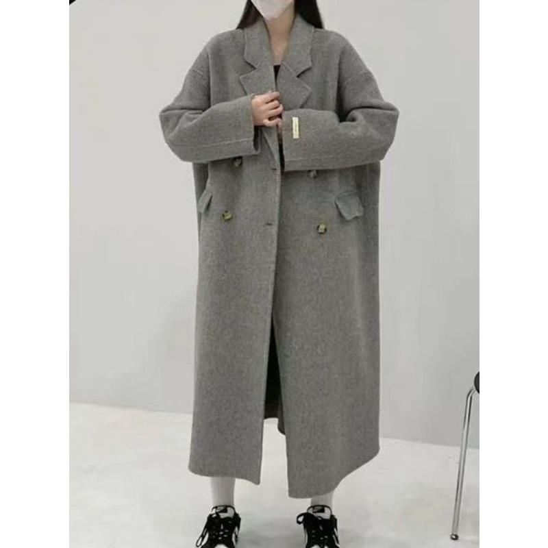 

Новое осенне-зимнее двухстороннее шерстяное пальто длинное корейское свободное повседневное длинное шерстяное пальто M серый