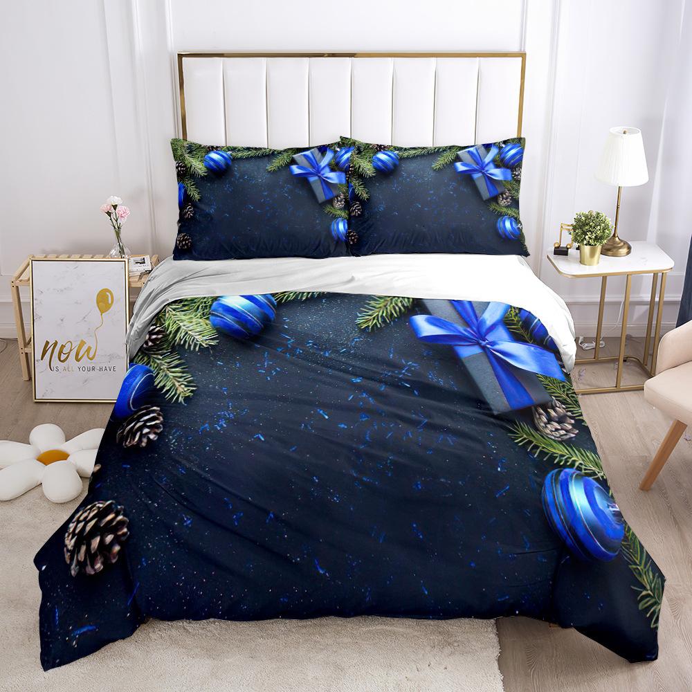 Christmas Series Quilt Cover Pillowcase Digital Printing Three-Piece Set, Bedding