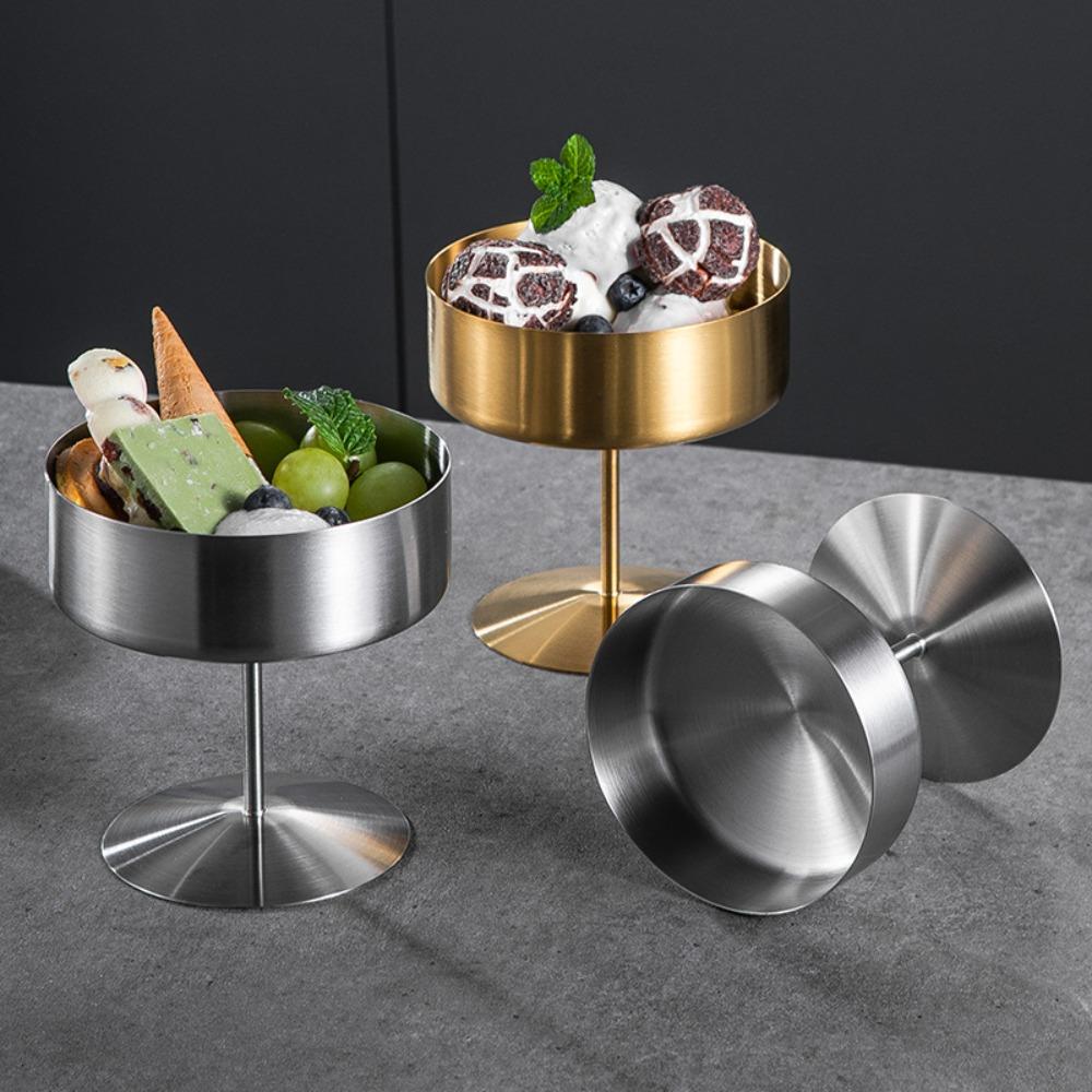 304 Stainless Steel Ice Cream High Footed Cup 200/400ML Pudding Cup Dessert Serving Cup Tableware