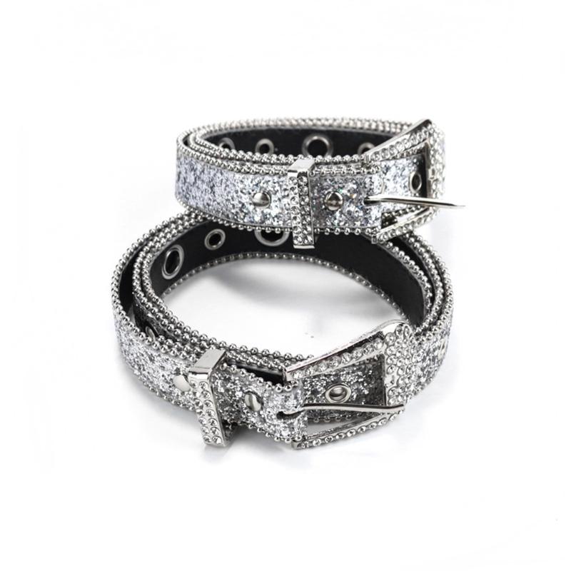 Teens Full Sequins Belt for Jeans Adjustable Pin Buckle Waist Belt Rhinestone Buckle Wide Waist Belt Ladies Skirt Belt