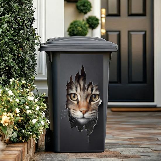 Copertura per Pattumiera Anti-Sole Adesivo per Pattumiera Divertente Animale Cartone Animato Adesivo per Bidone con Ruote Autoadesivo Scimmia Gatto Pollo Carino per Porta Bidoni Pattumiere Viale