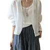 Women Retro White Shirt Jacket Summer Artistic Cardigan Top Thin Loose Long Sleeved Sun Protection Shirt