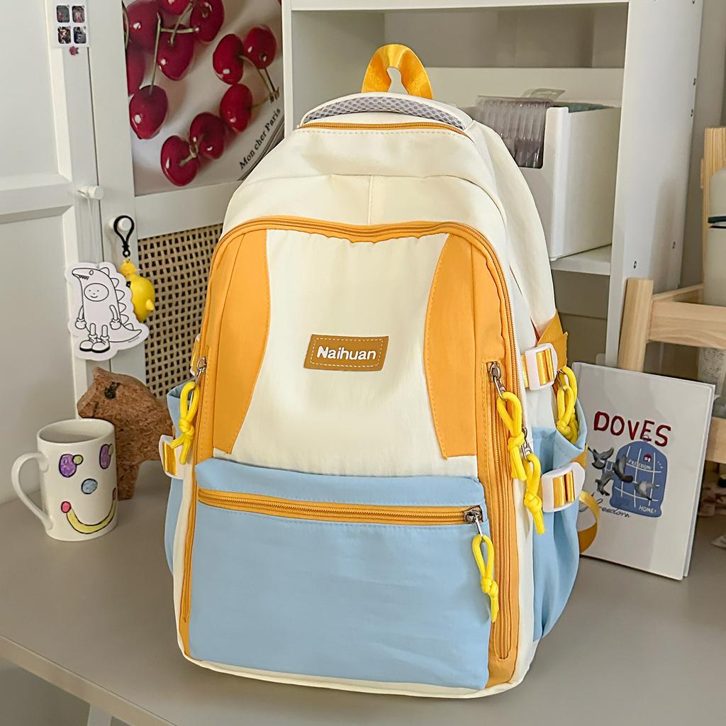 Schoolbag student backpack new junior high school student large capacity Korean version simple schoolbag trendy fashion contrasting color backpack 