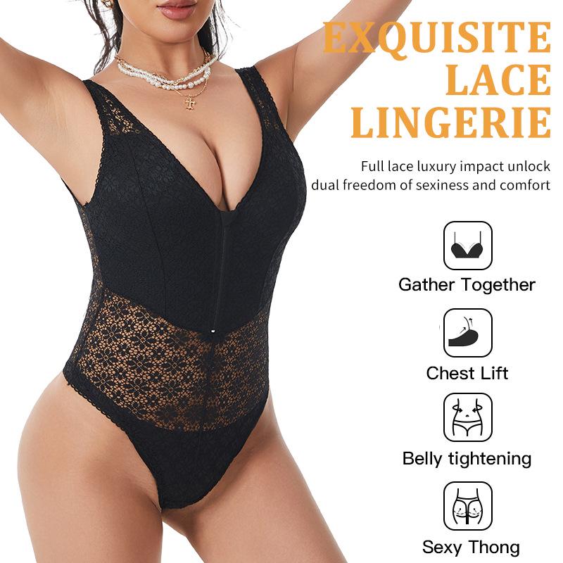 Women's Sexy Lace Sheer Bodysuit: Waist Slimming, Butt Lifting, and Body Shaping.